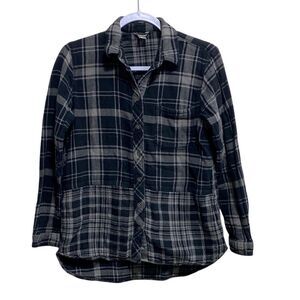 Eddie Bauer Black and Gray Plaid Cotton Flannel Shirt Size Small